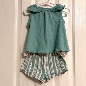 Teal Sleeveless Top and Striped Shorts Set